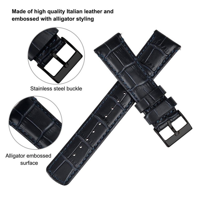 Ritche Quick Release Leather Watch Bands Genuine Leather Watch Strap for Samsung Galaxy Watch 6 Band Classic 43mm 47mm 40mm 44mm 18mm, 20mm or 22mm for Men and Women, Navy Blue / Black, 20mm, Classic - Image 4